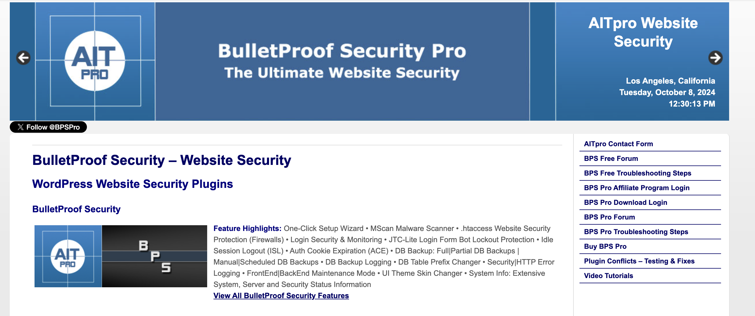 BulletProof Security Pro homepage