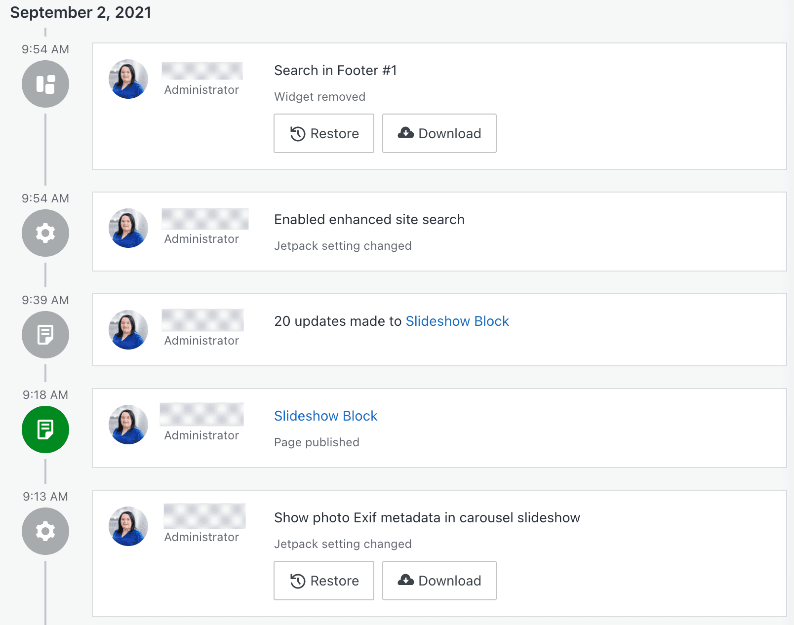 activity that happened on a website