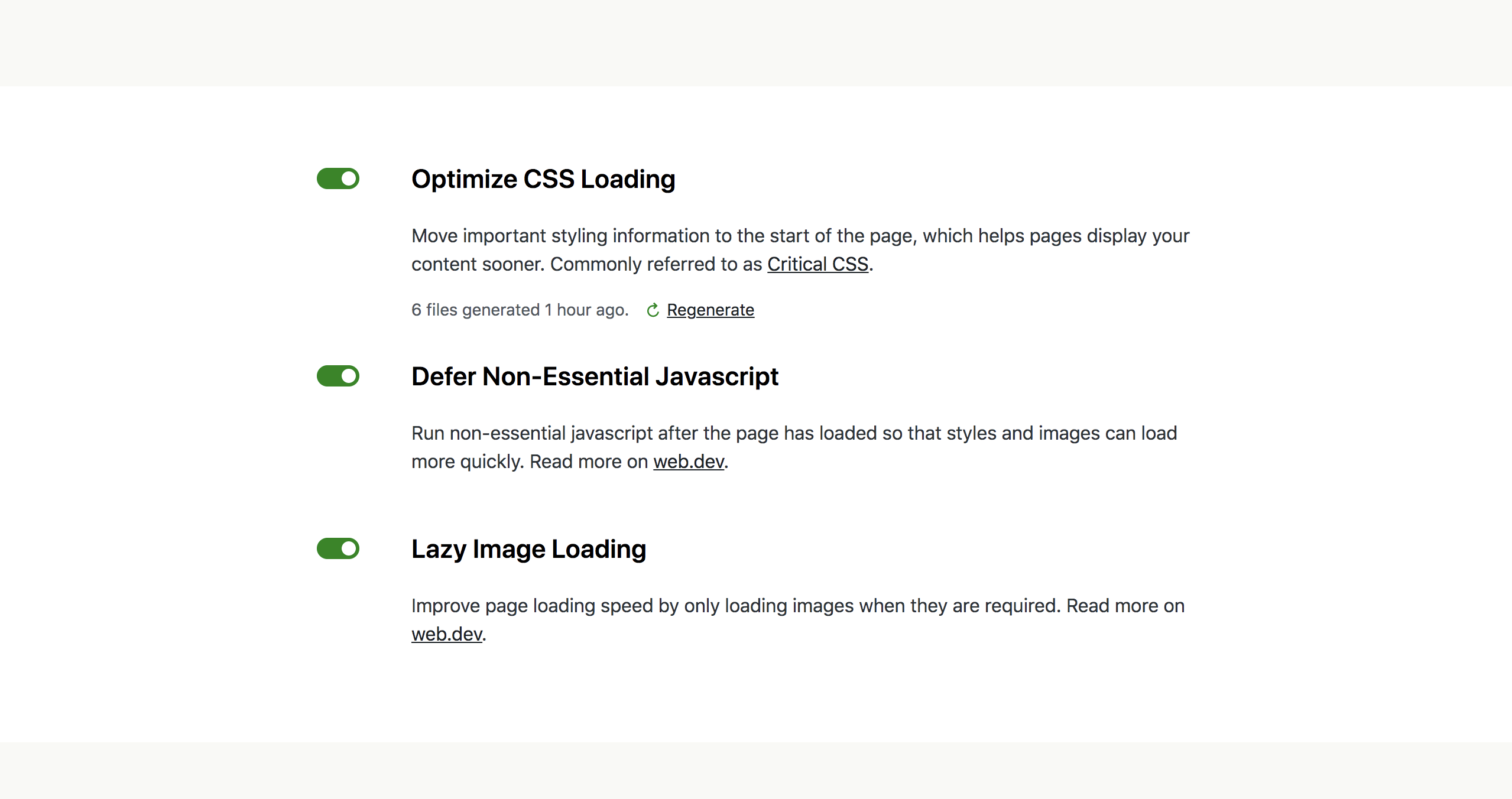 Jetpack Boost settings page