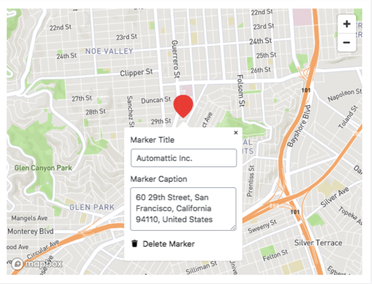Jetpack map block with address and location