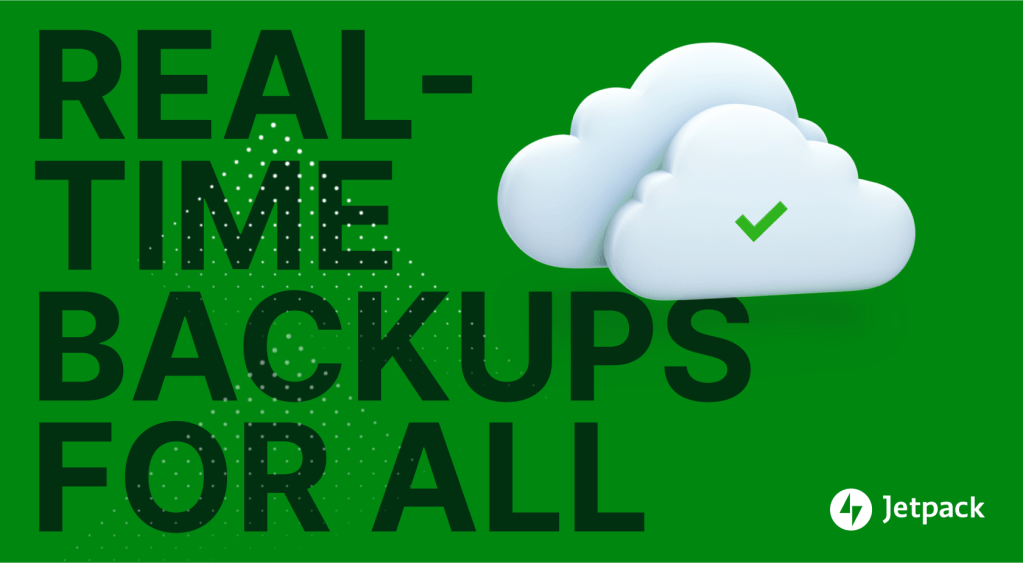 Real-time Backups For All text in bold with a 3D cloud on the right with a green checkmark within it