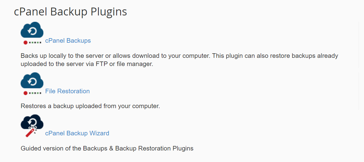 cPanel backup options