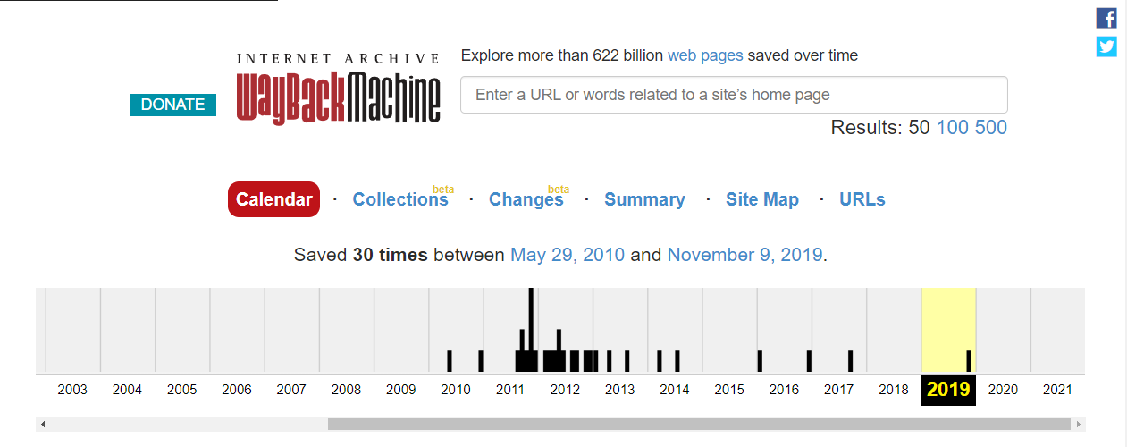 the WayBack Machine homepage