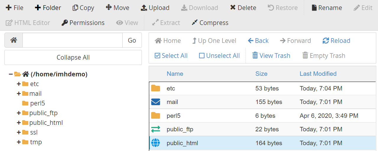 public_html folder highlighted
