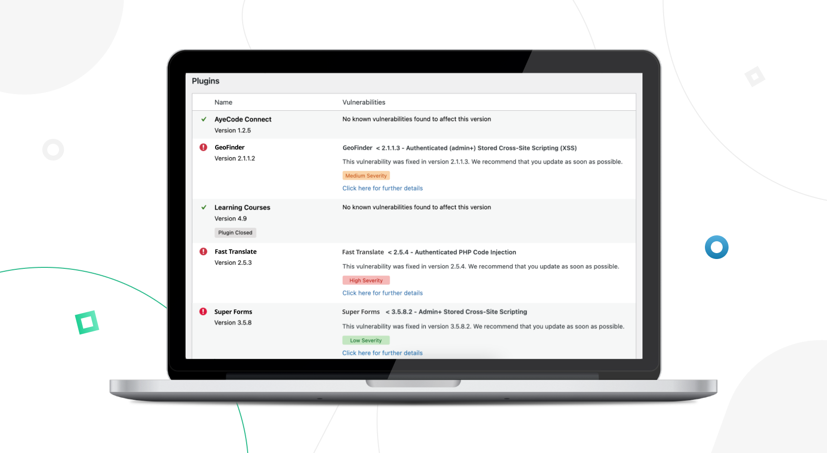WPScan UI showing vulnerabilities in plugins