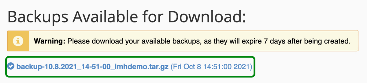 downloading a backup file from cpanel