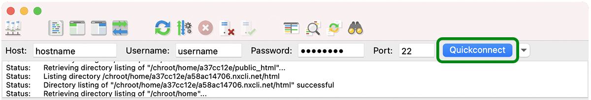 Quickconnect button in FileZilla