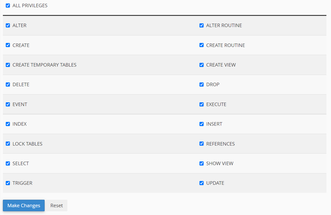 assigning permissions to the new user