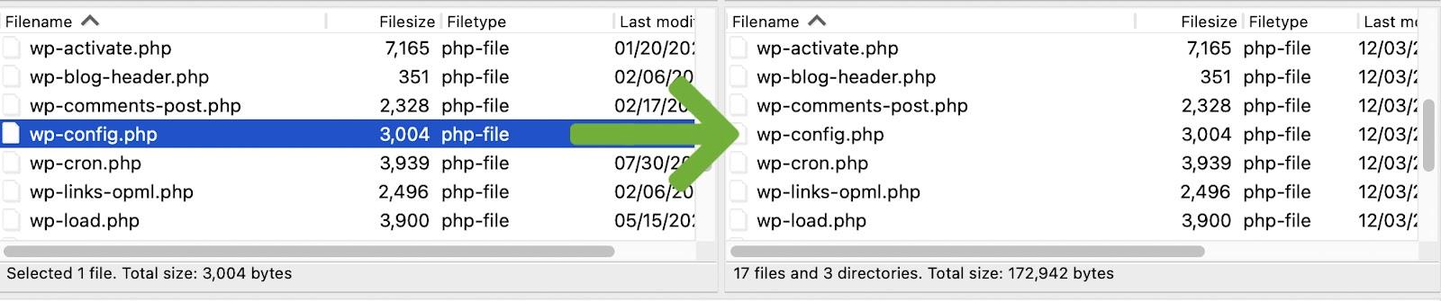 dragging the wp-config file to the live site