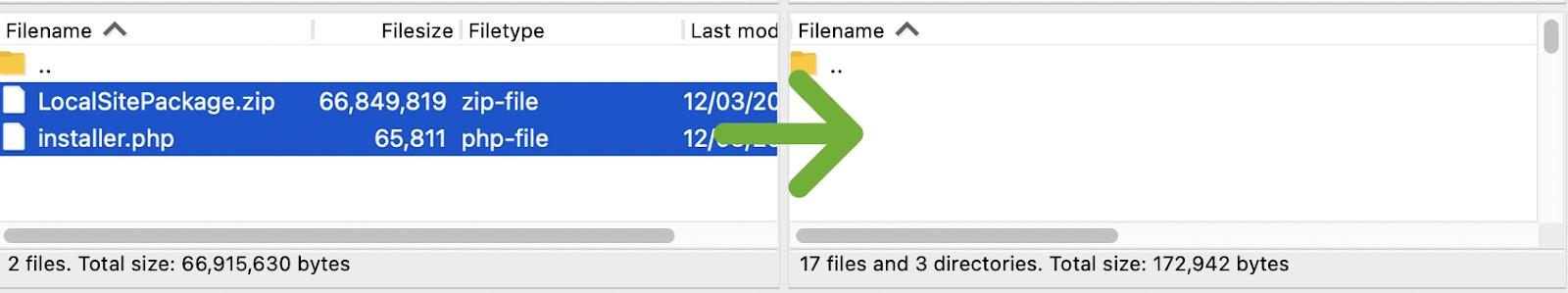 installation files with an arrow pointing to the right panel