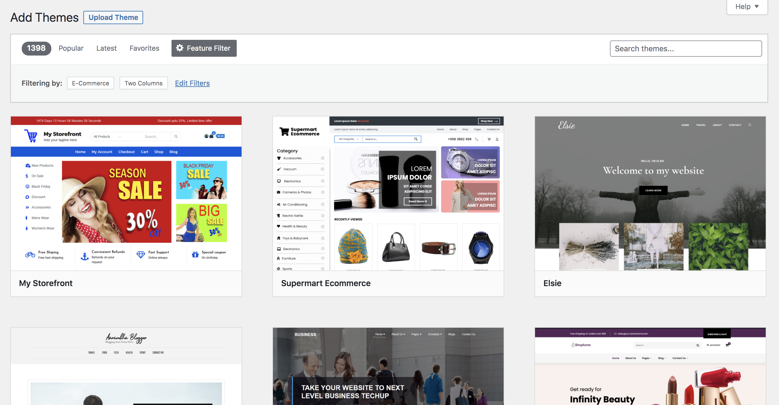 adding a theme in the WordPress dashboard