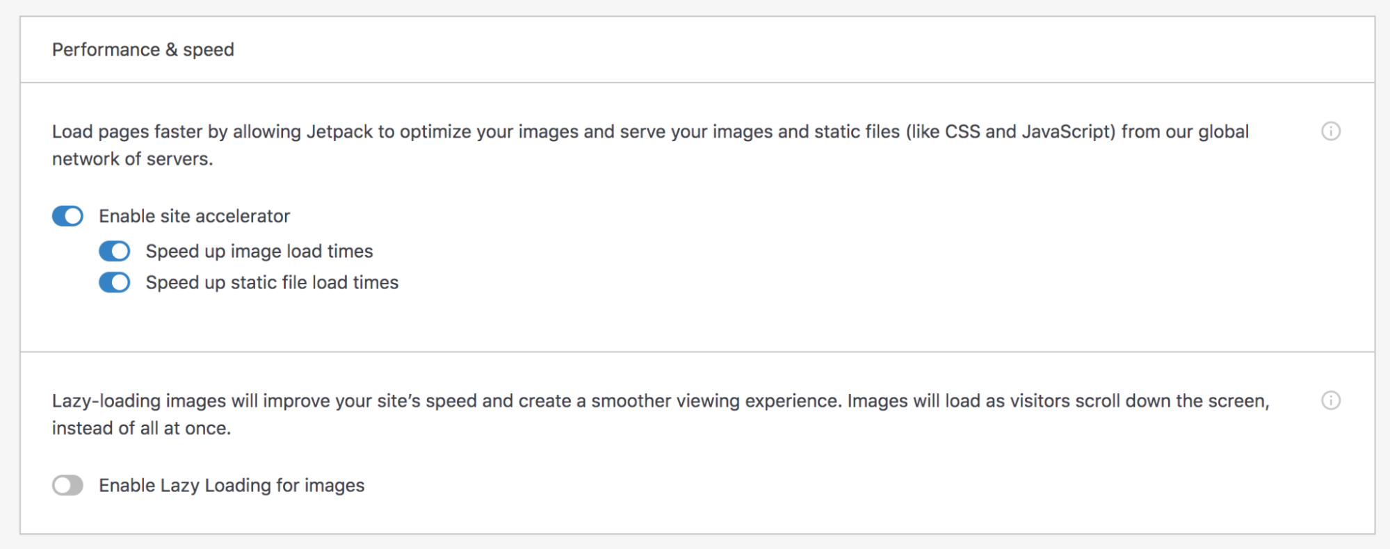 site accelerator settings in Jetpack