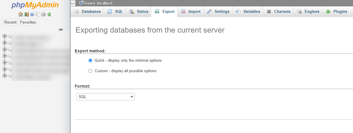 exporting database from phpMyAdmin