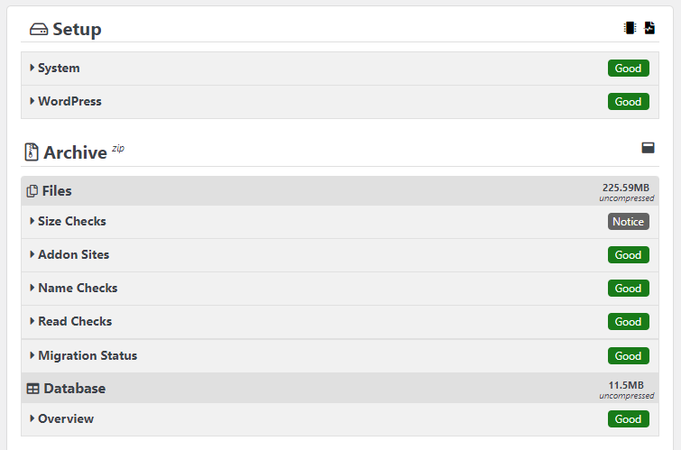 site test results, all marked "good"