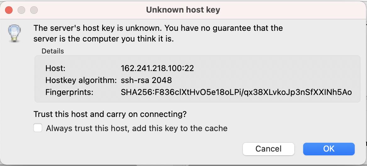 unknown host key error window