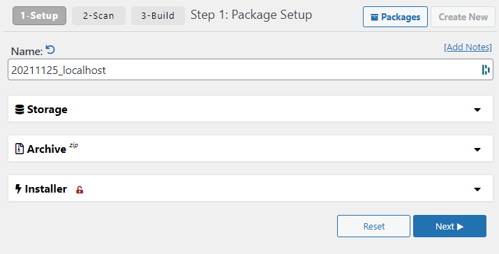 Package Setup step
