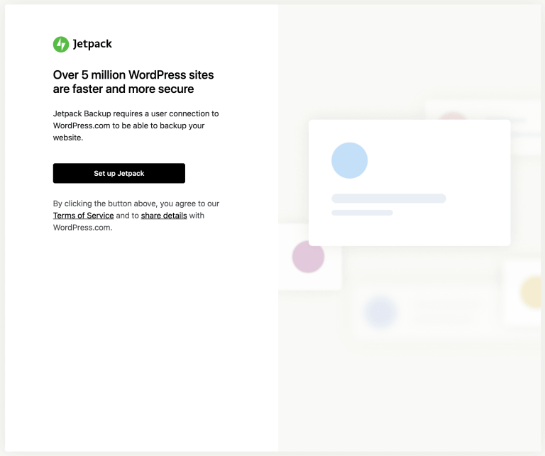 Jetpack Backup setup screen