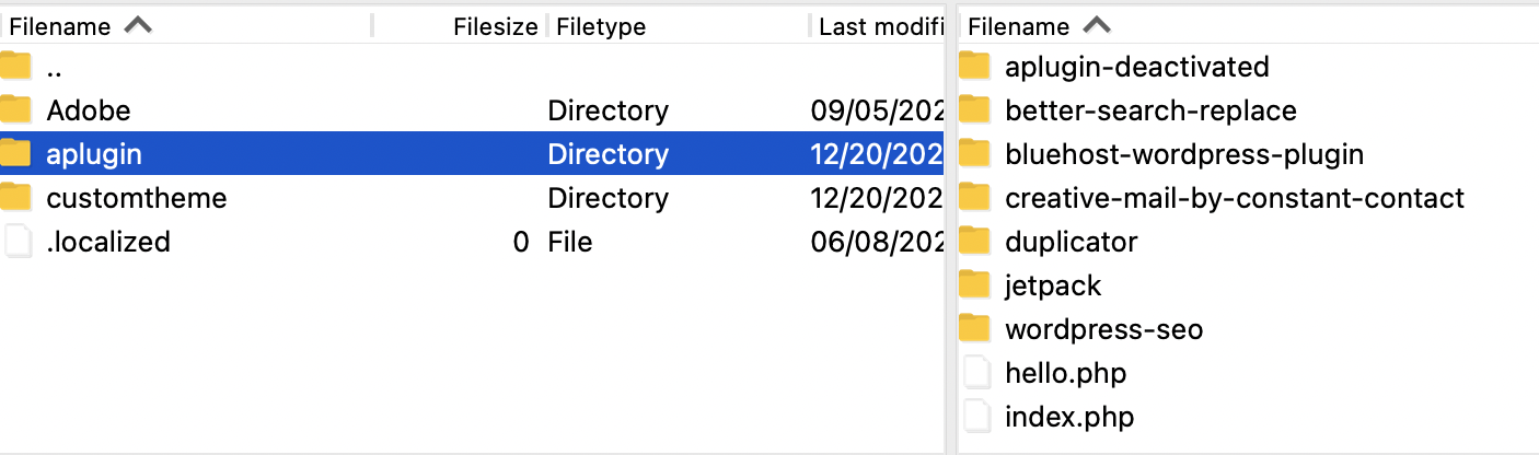 restauración de una versión anterior de un plugin mediante SFTP