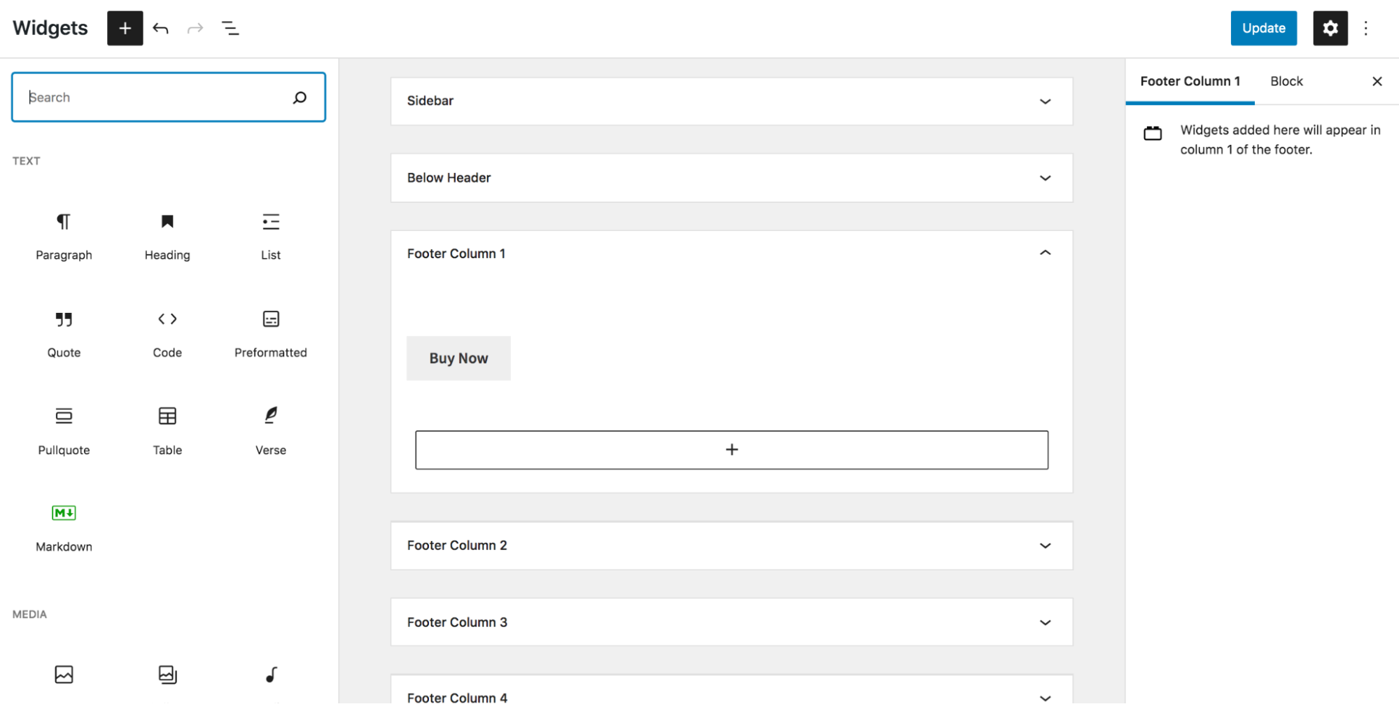 adding widgets to a footer in WordPress