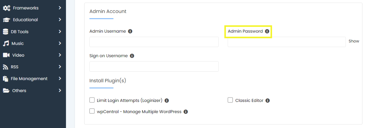 resetting Admin Account from WordPress Manager