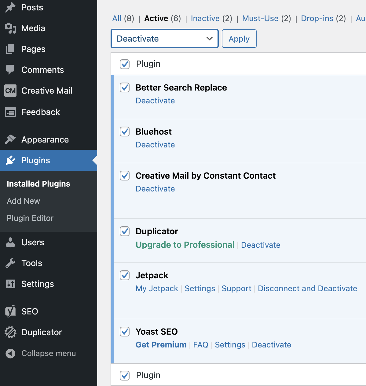 desactivación de plugins en WordPress