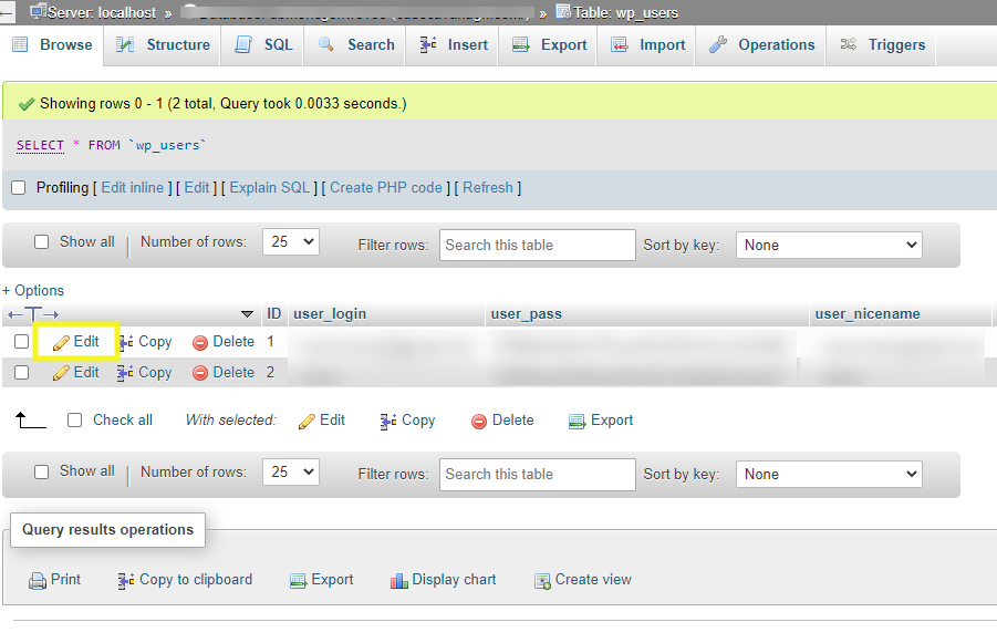 editing a user in PHPMyAdmin