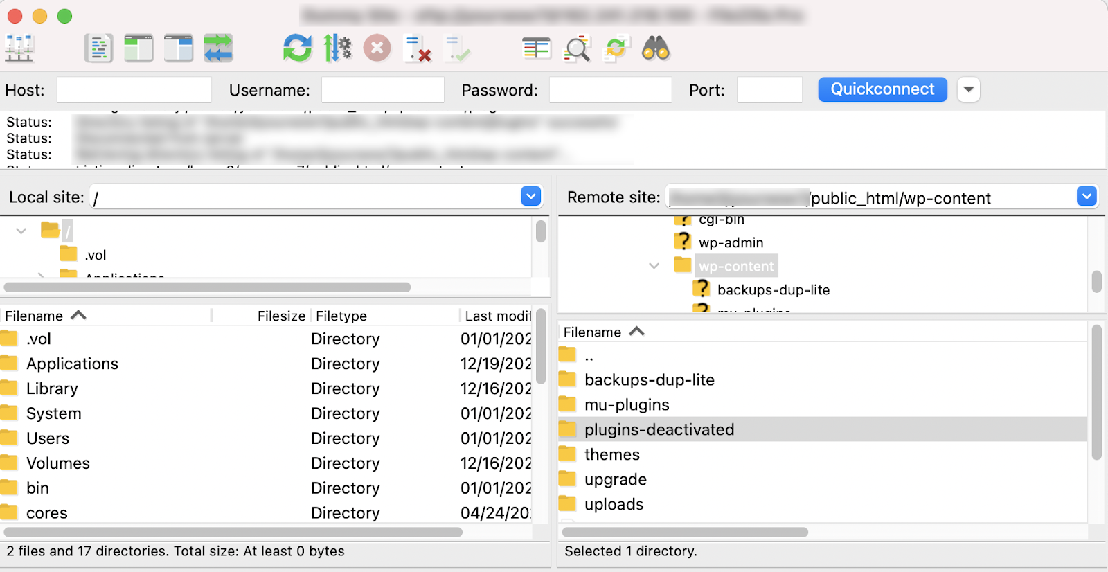 cambio de nombre de la carpeta del plugin mediante SFTP