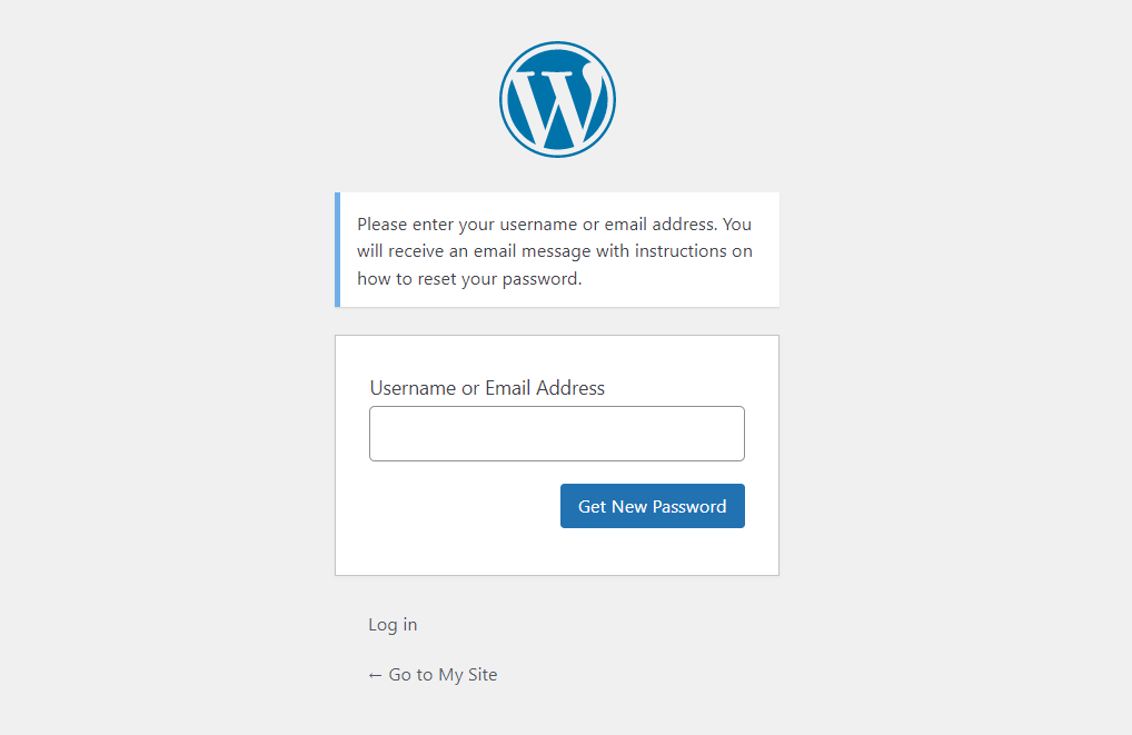 box to enter username or email address