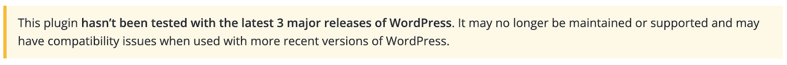 Aviso de WordPress sobre un plugin que no se ha actualizado