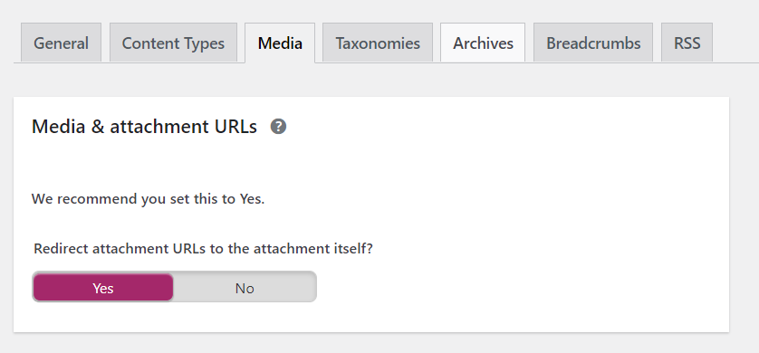 ajustes de Yoast para las URL de archivos multimedia y adjuntos