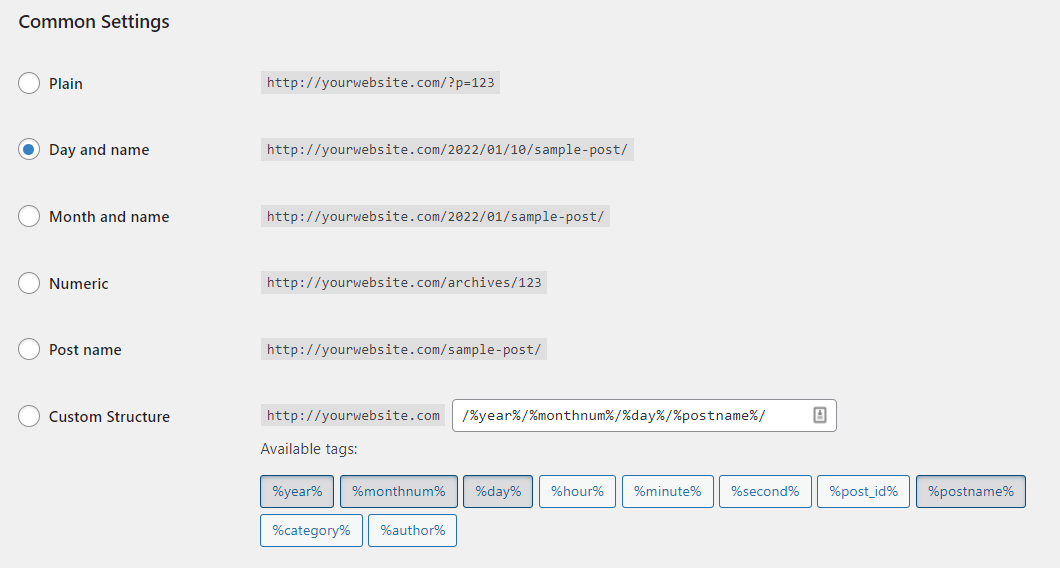 updating WordPress permalinks