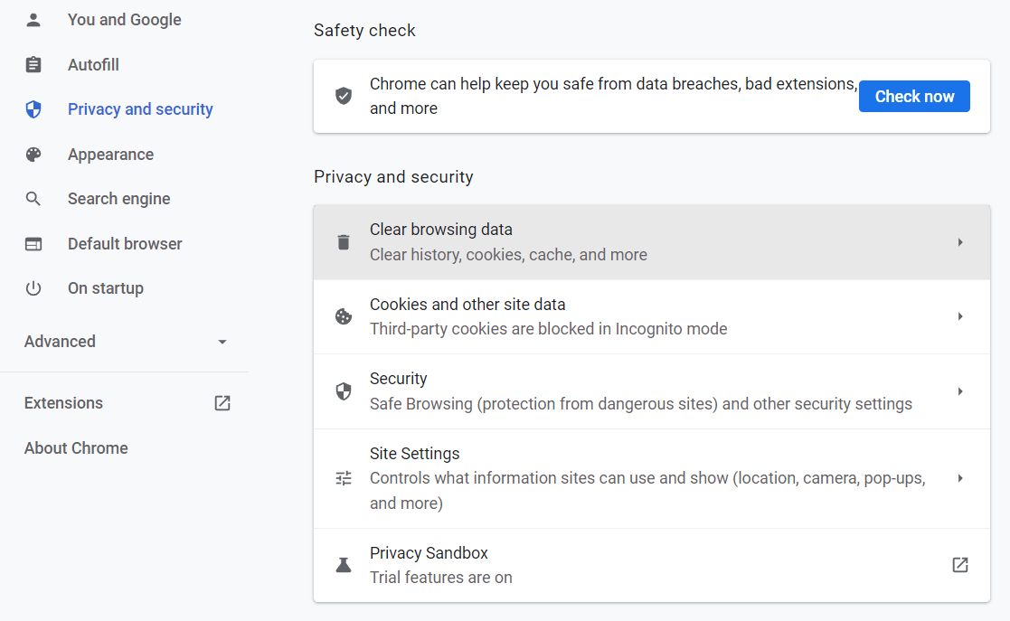 Clearing browser cache in Chrome