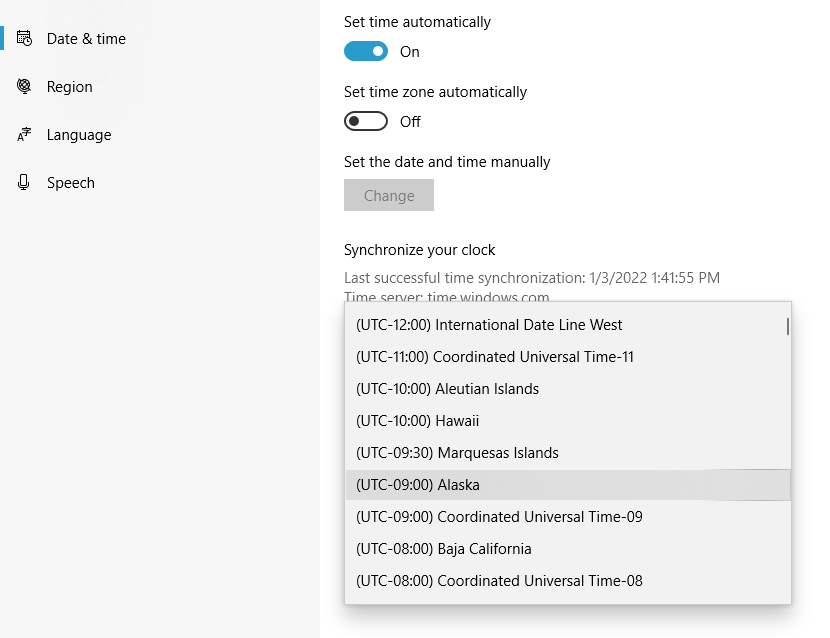 setting date and time on Windows computer