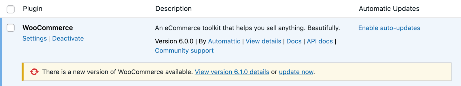update available for WooCommerce