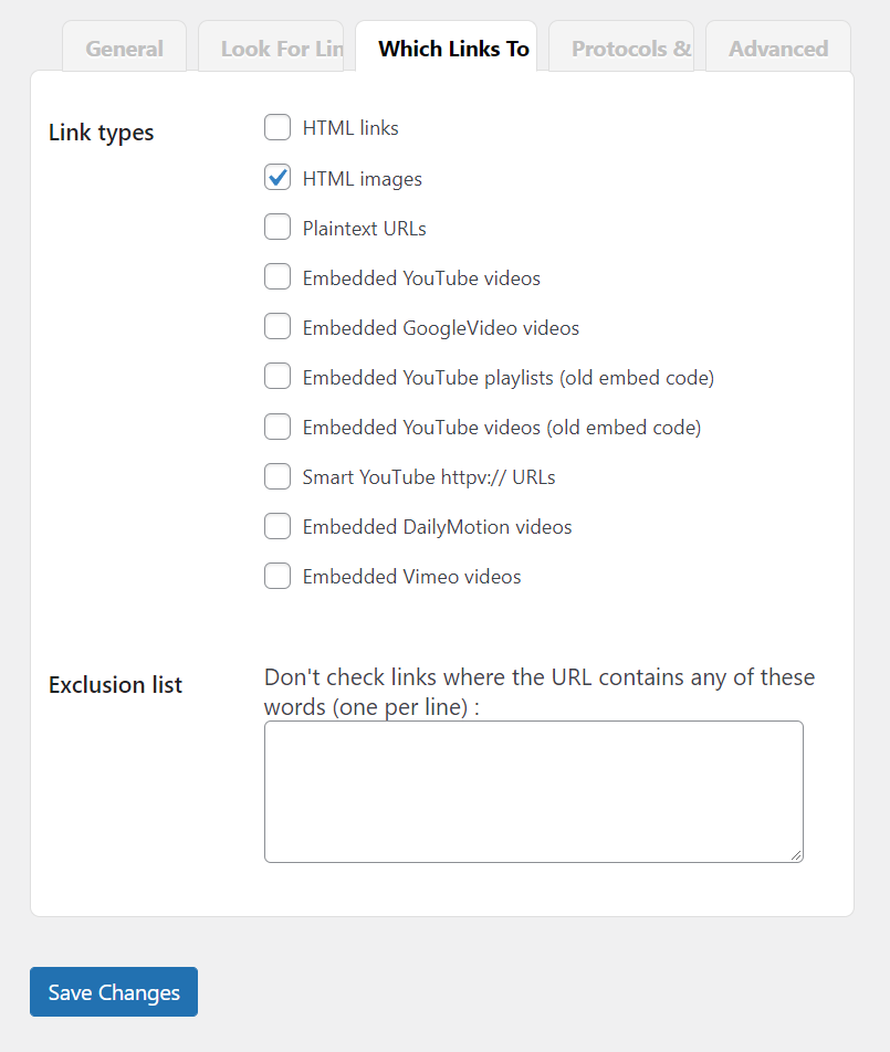 ajustes para comprobar enlaces multimedia rotos
