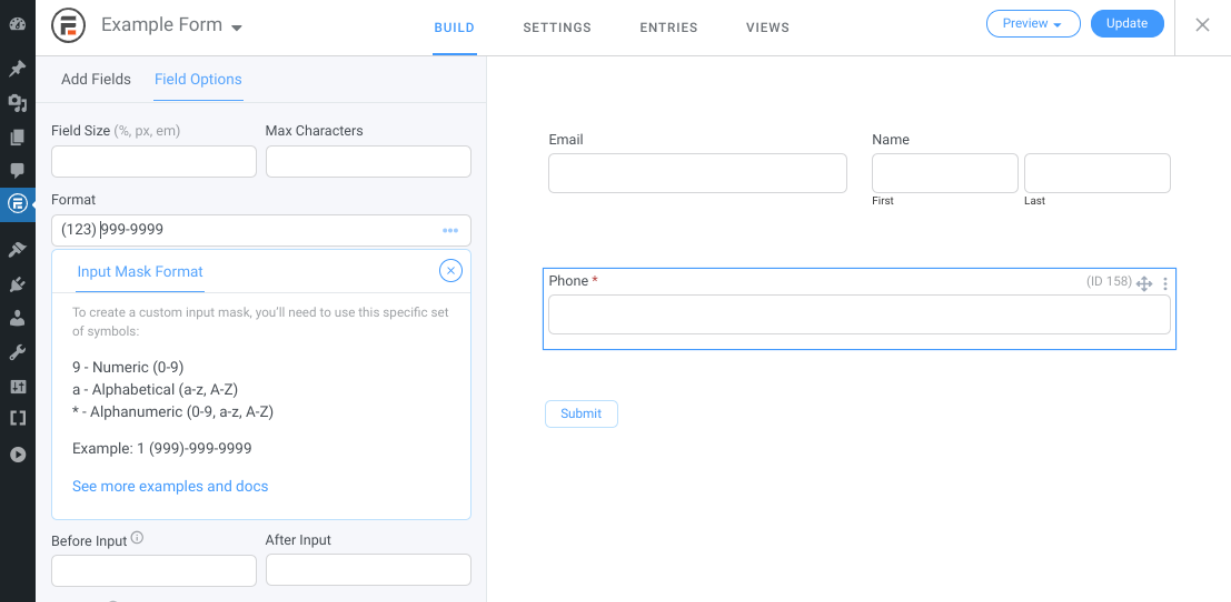 adding validation to form fields in WordPress