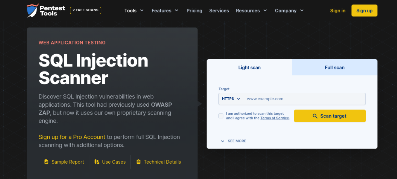 PenTest tools homepage