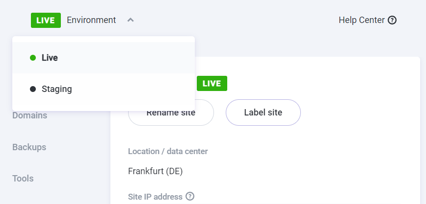 switching between live and staging environments in Kinsta