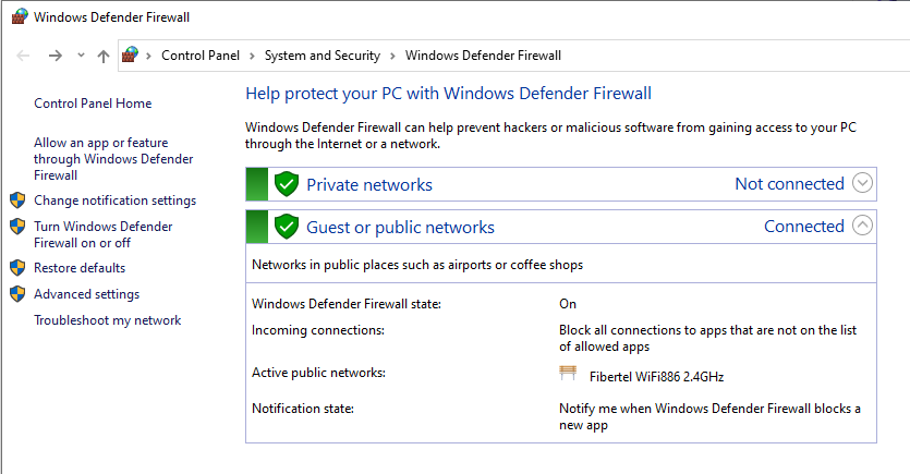 turning off Windows firewall