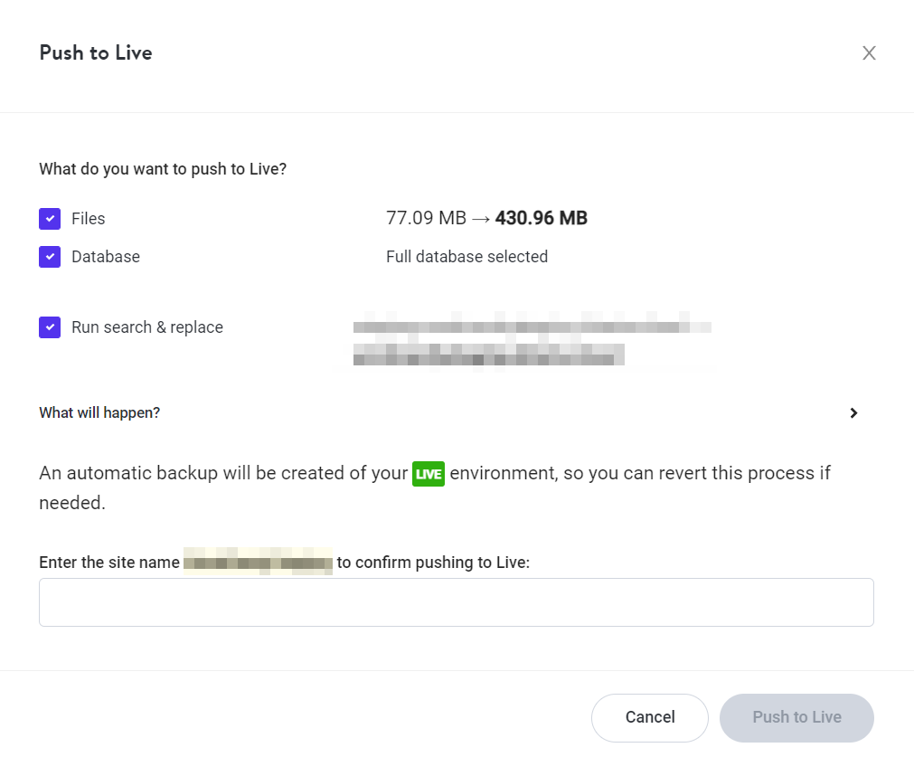 pushing a staging site live