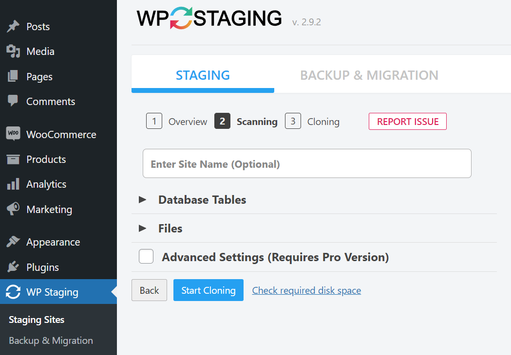 creating a staging site with a plugin