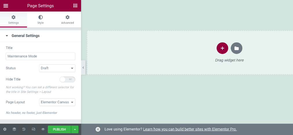 starting with a blank design in Elementor