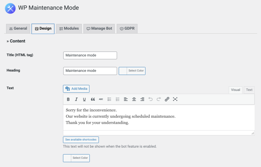 design options for maintenance mode