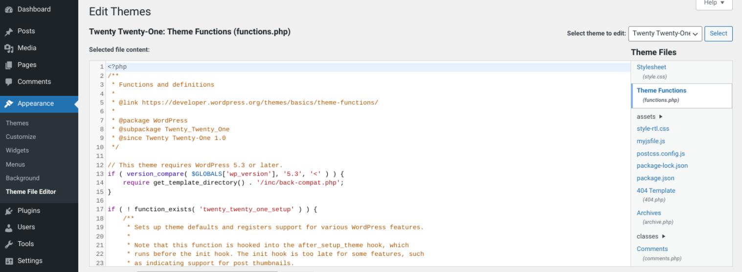 editing the functions.php file