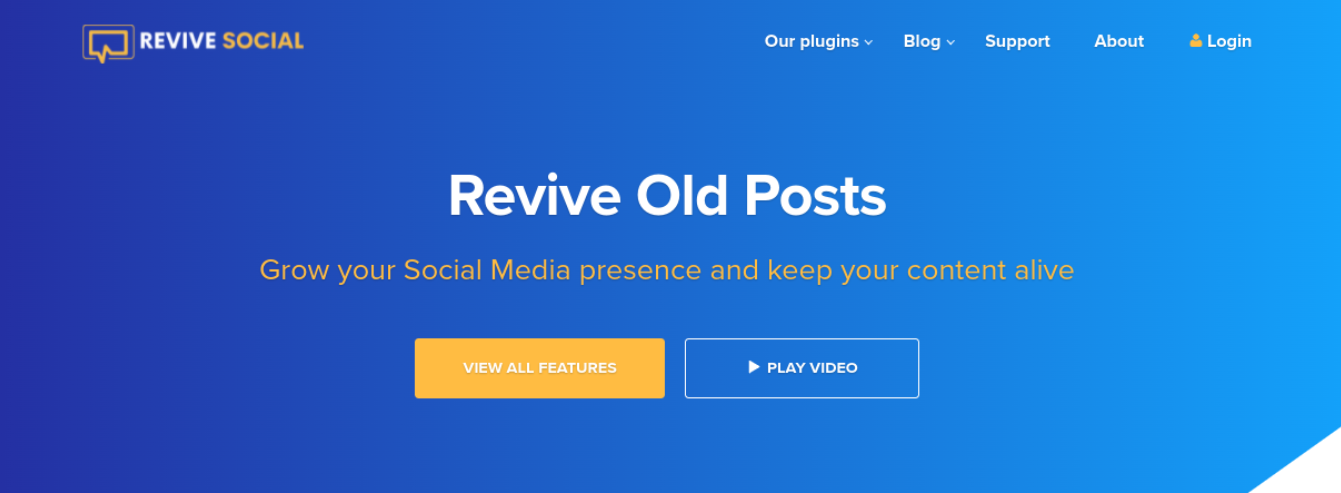 Revive Old Posts homepage with a blue background