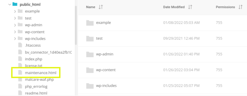 finding the maintenance.html file
