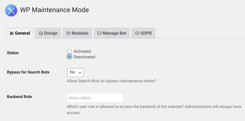 WP Maintenance Mode plugin deactivated