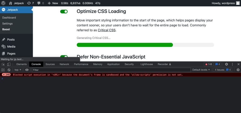 Screenshot showing the above Console error in Chrome. 