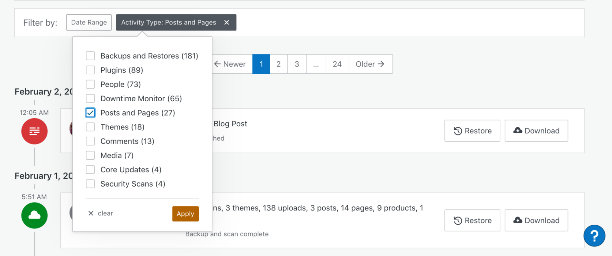 finding deleted pages or posts in the activity log