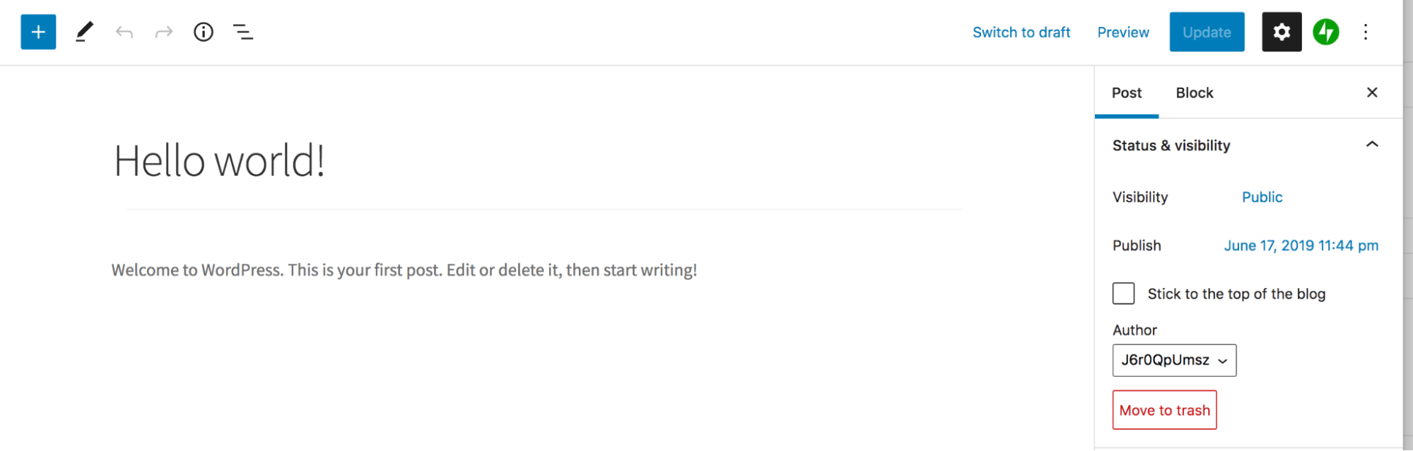 deleting a post in the WordPress Editor